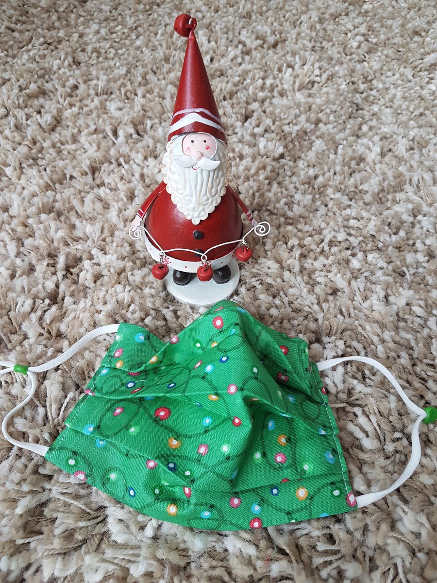 Small Adult or Teenager festive face covering – Green Fairy Lights Print