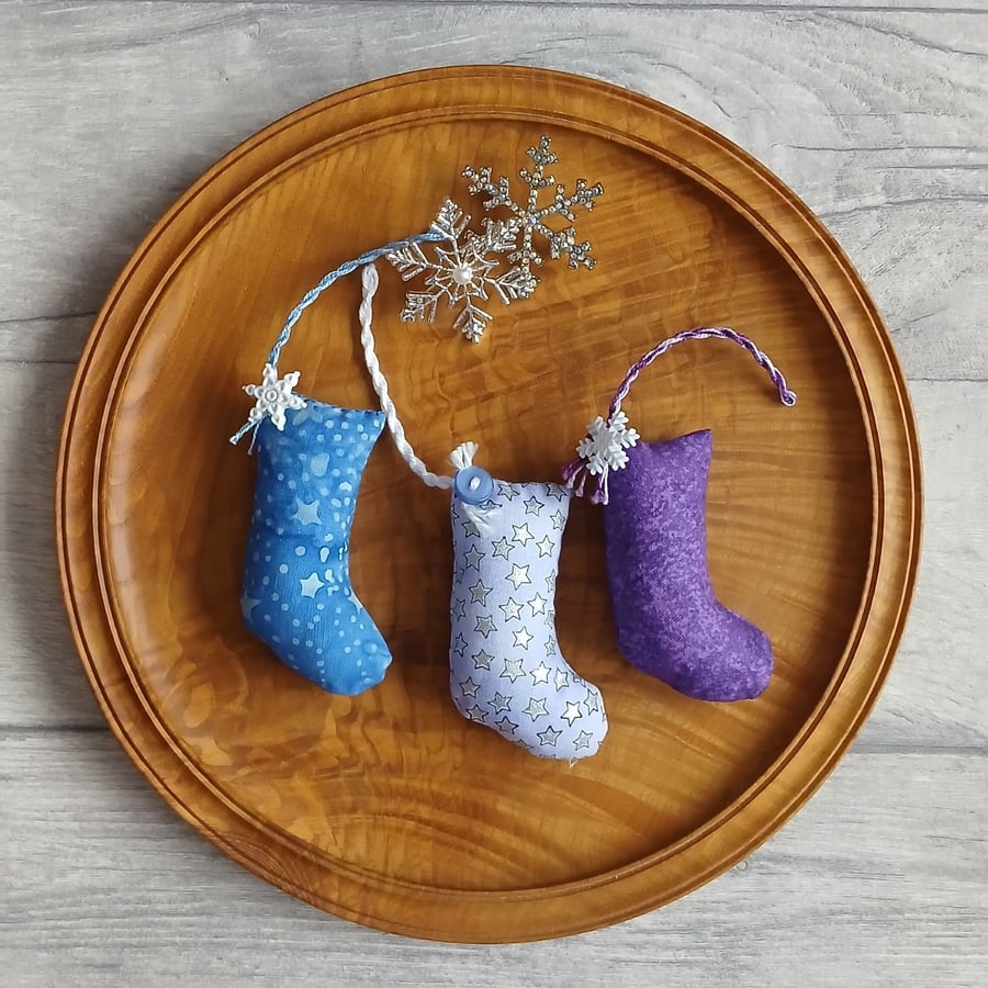 Scrapbox Stockings -Set of Three Frosty Mini Stocking Christmas Tree Decorations