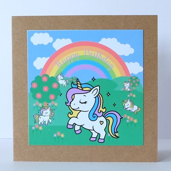 'Colourful Cards' Girl's Sweet Rainbow Unicorn Birthday Card  