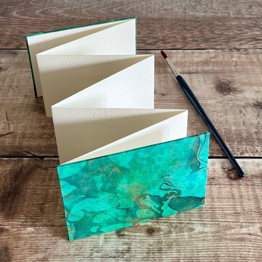 Mini Watercolour Sketchbook with Teal, Black & Gold Marbled Paper