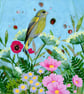 Greenfinch Original Acrylic and Mixed Media Painting Birdwatcher Gift