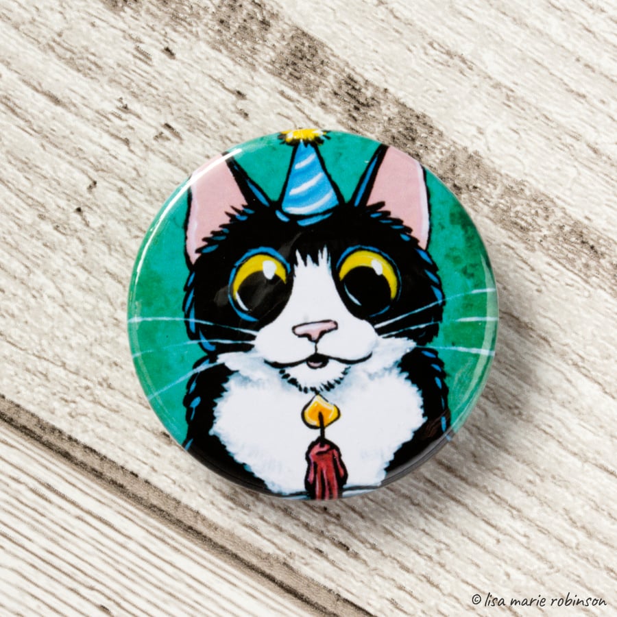 Birthday Cat Button Badge - 38mm