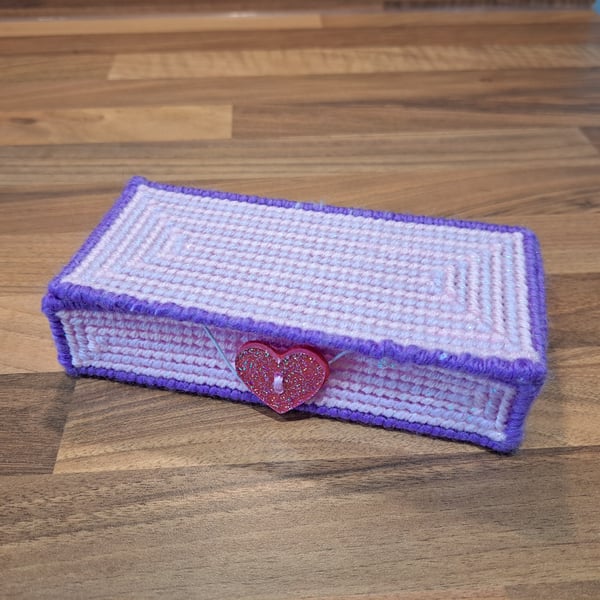 Desk tray for small items - purple and pink with heart charm and lid