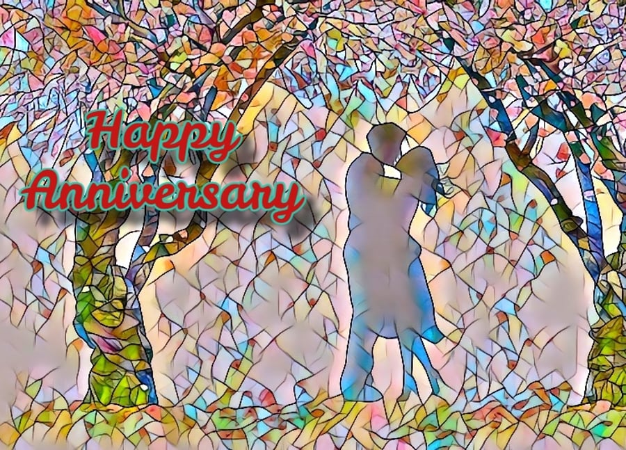 Couple Kissing Under Trees Anniversary Card A5