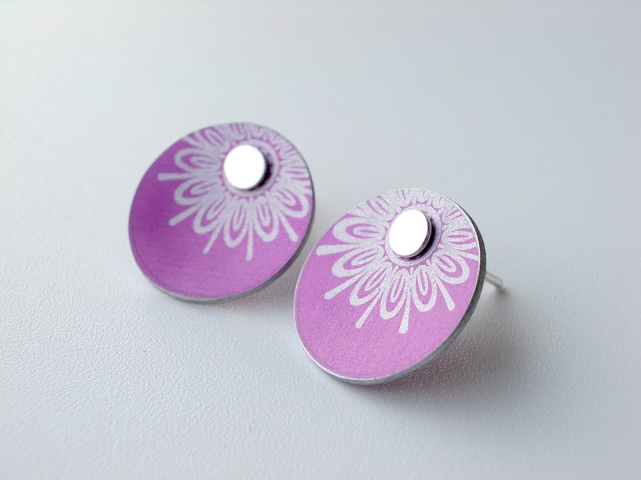 Pink flower print studs earrings 