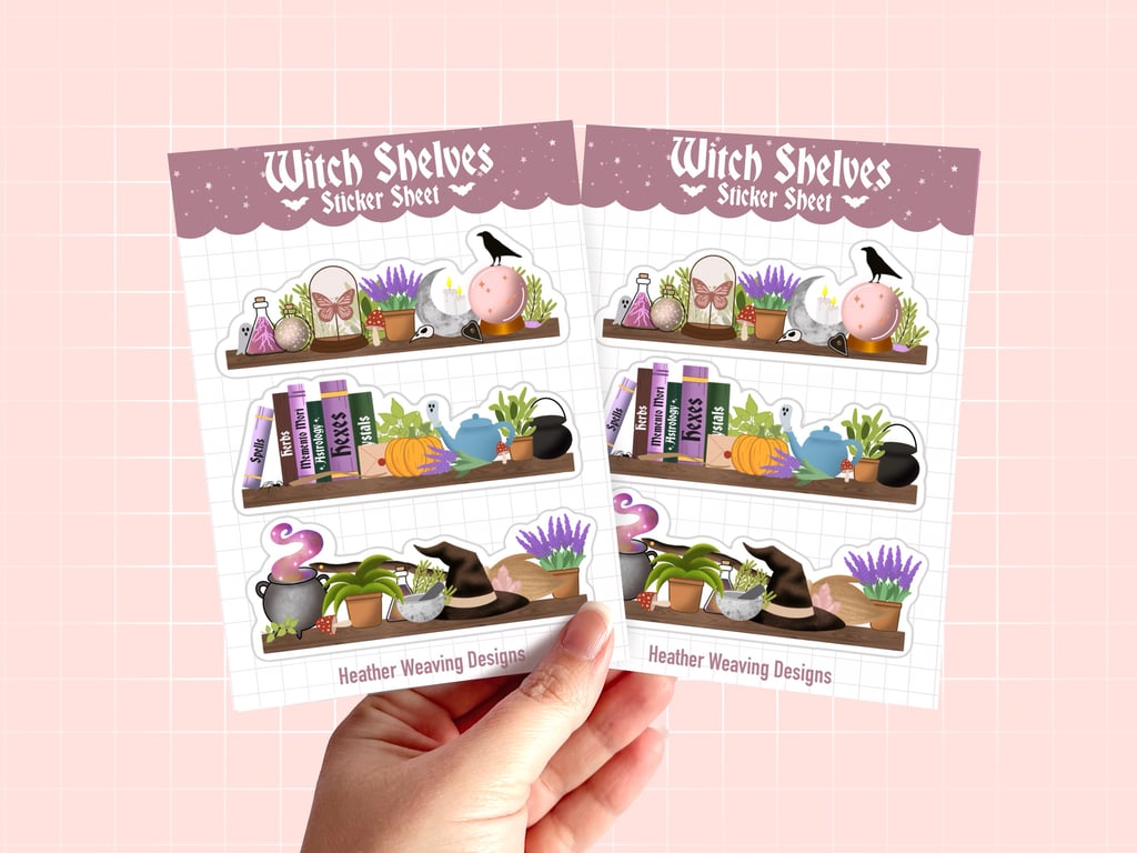 Witch Sticker Sheets, Witch Shelves, Witchy Journal Stickers.
