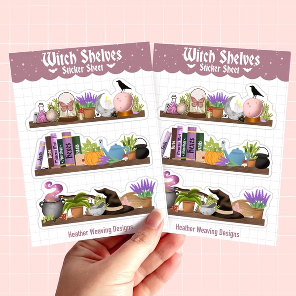 Witch Sticker Sheets, Witch Shelves, Witchy Journal Stickers.