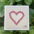 Hand Embroidered Greetings Card -Beaded Red Heart