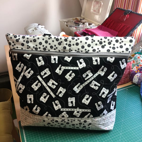Large Sewing Themed Fabric Project Bag.