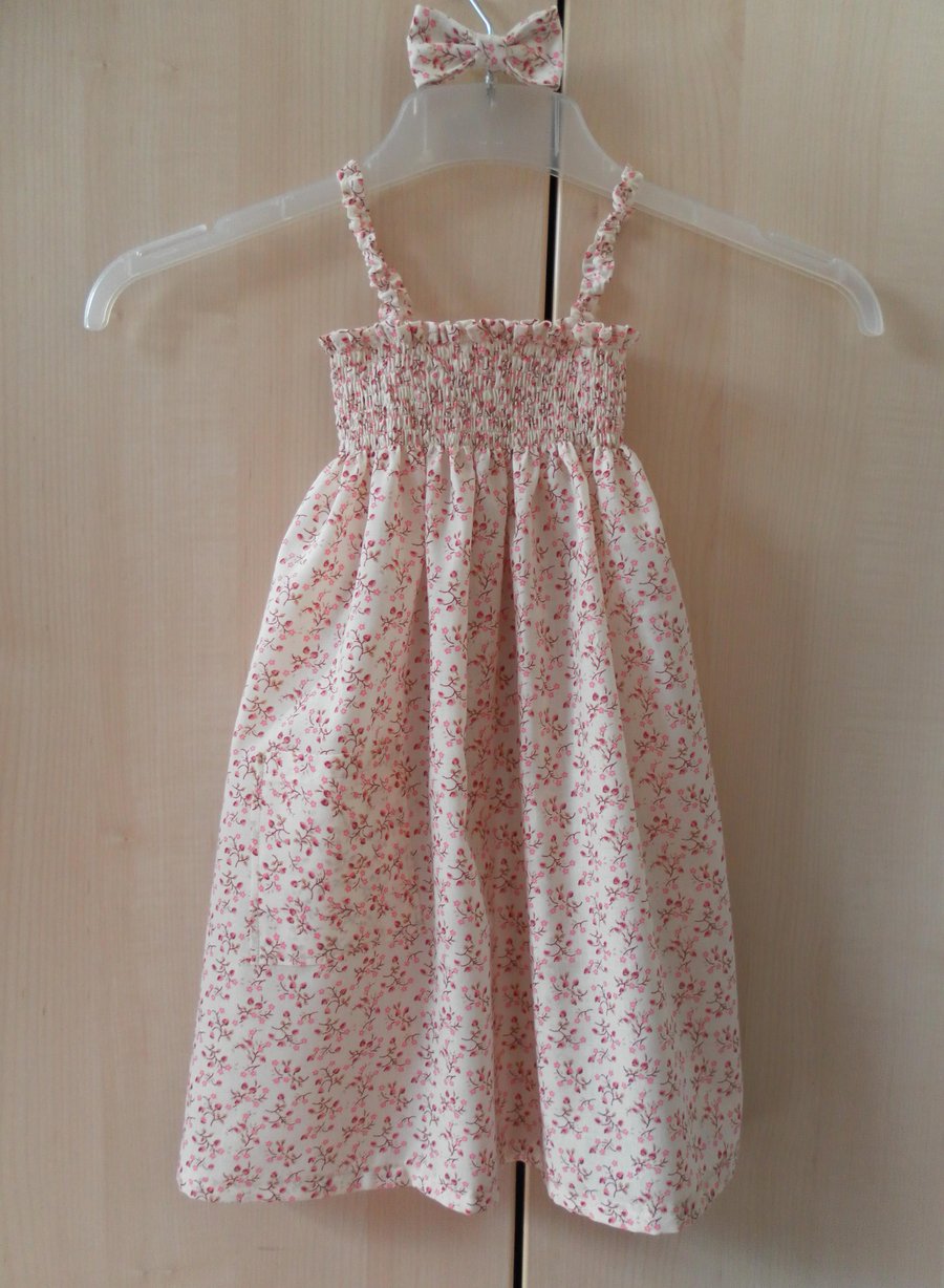Girl's Cotton Dress and Matching Hair Bow - Folksy