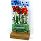 Fused Glass Flower Picture Free Standing on Oak Stand Floral Art Suncatcher