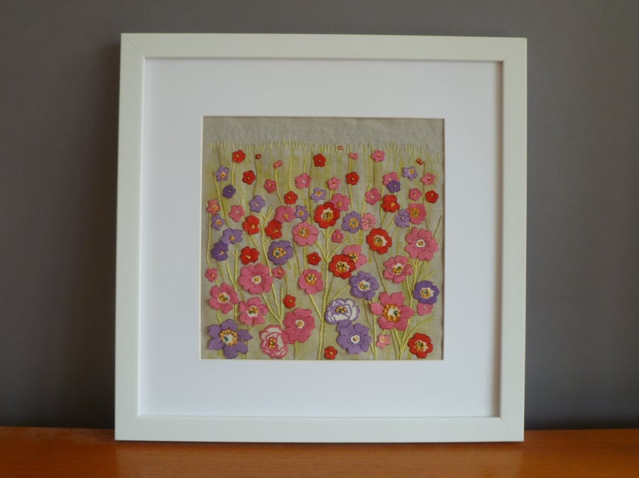 Field of flowers hand stitched picture