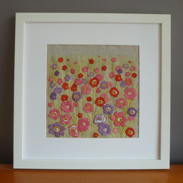 Field of flowers hand stitched picture