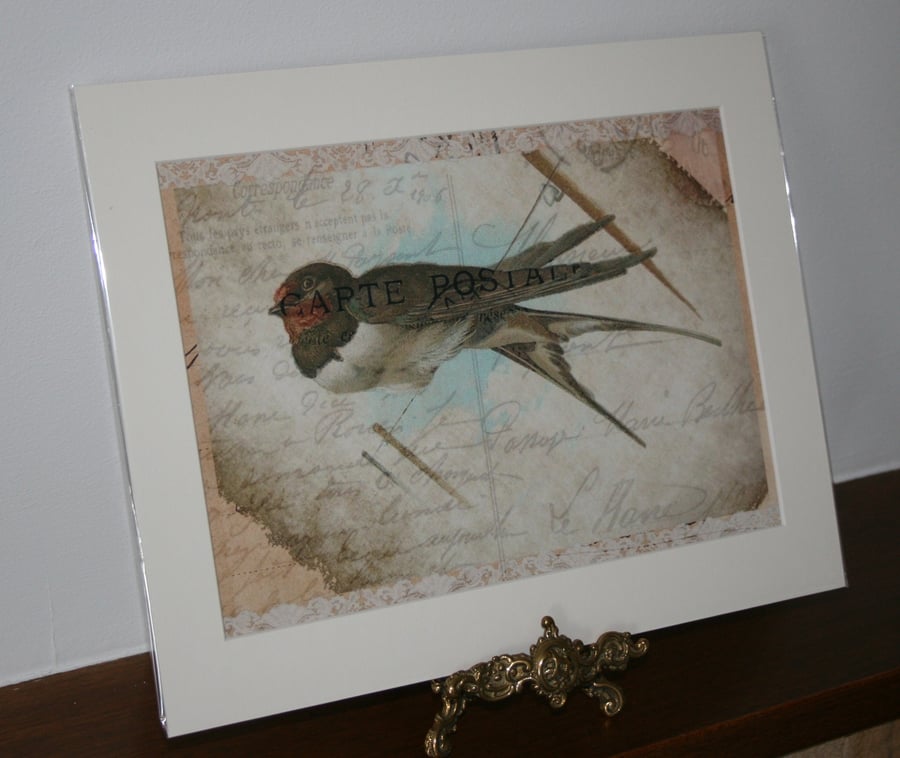  sale Bird, Swallow on a wire lace shabby chic print 