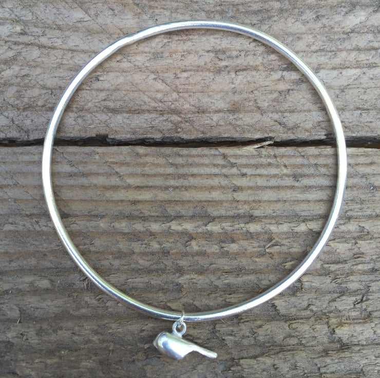 Bird Sterling silver bangle with charm, bird ch... Folksy