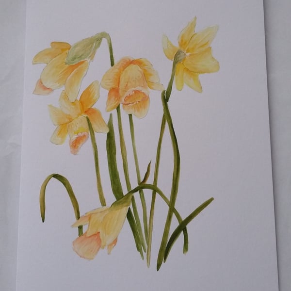 HAND PAINTED WATER COLOUR CARD  OF  SPRING FLOWERS