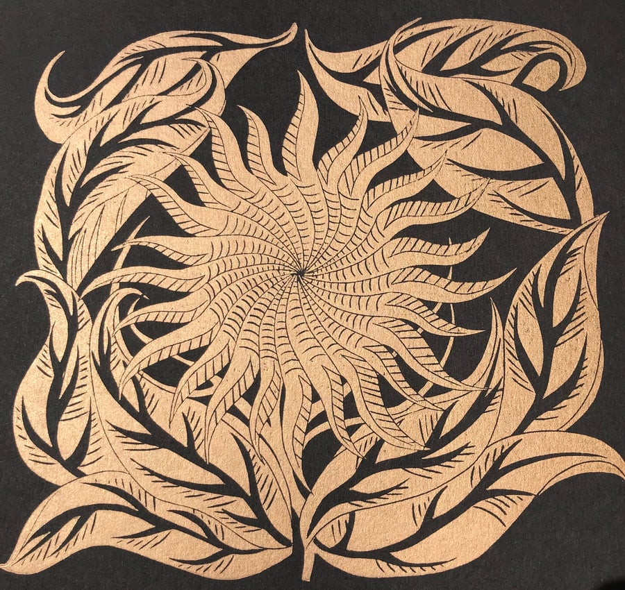 Sunflower linocut print