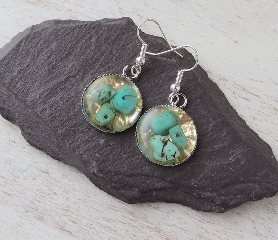 Turquoise & Gold Earrings - SALE 1302a