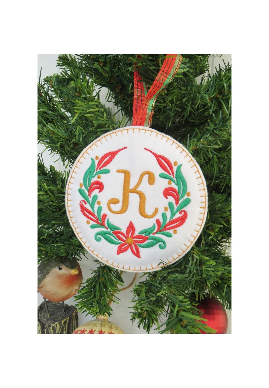 Personalised Christmas Ornament, Machine Embroidered  Felt Tree Decoration