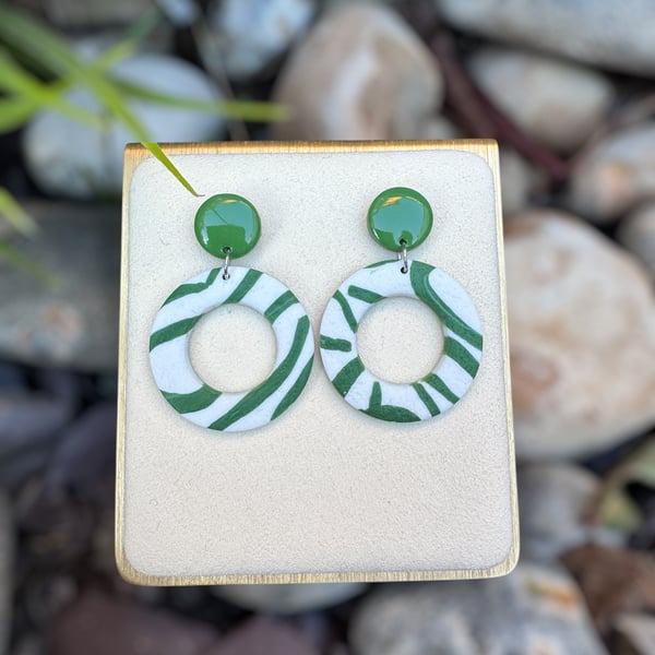 White and Green Circle Earrings
