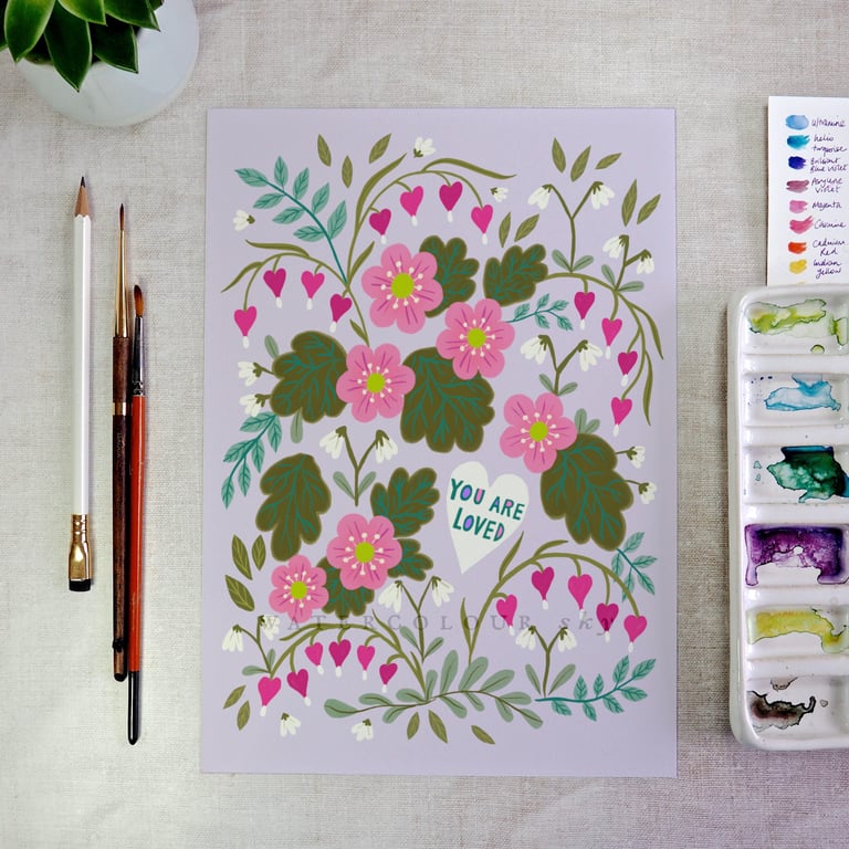 Floral Art Print - You Are Loved (Lilac)