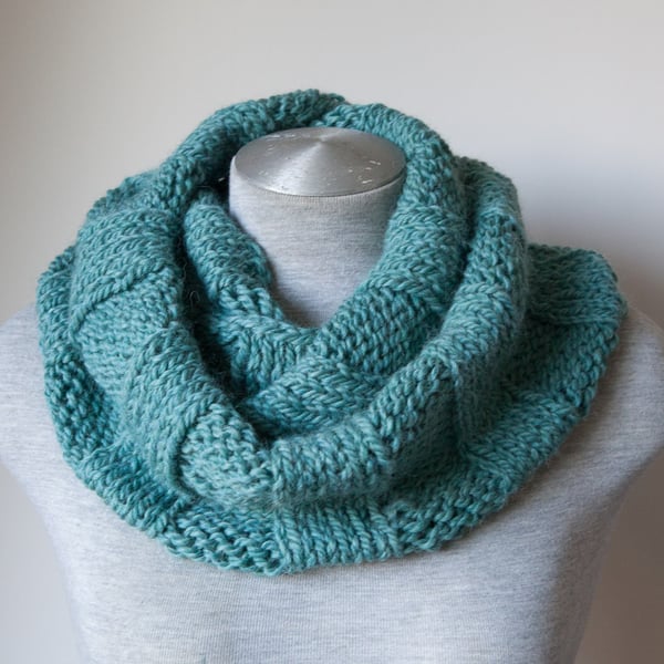 Hand knitted sea green alpaca scarf. Infinity, Cowl, Circle scarf.  Super soft!