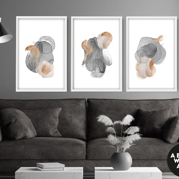 Living room art Prints set of 3, Office decor wall art, Home decor Abstract art,