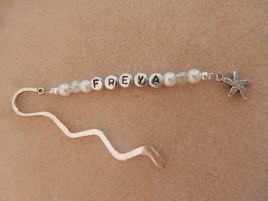 Personalised Bookmark Starfish Charm White Beads