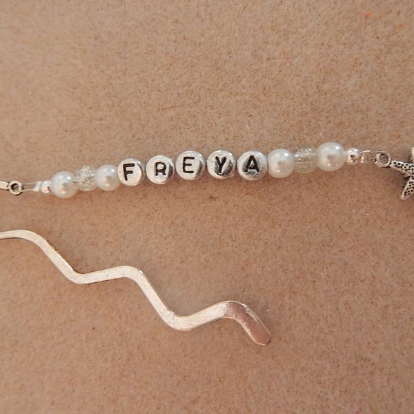 Personalised Bookmark Starfish Charm White Beads