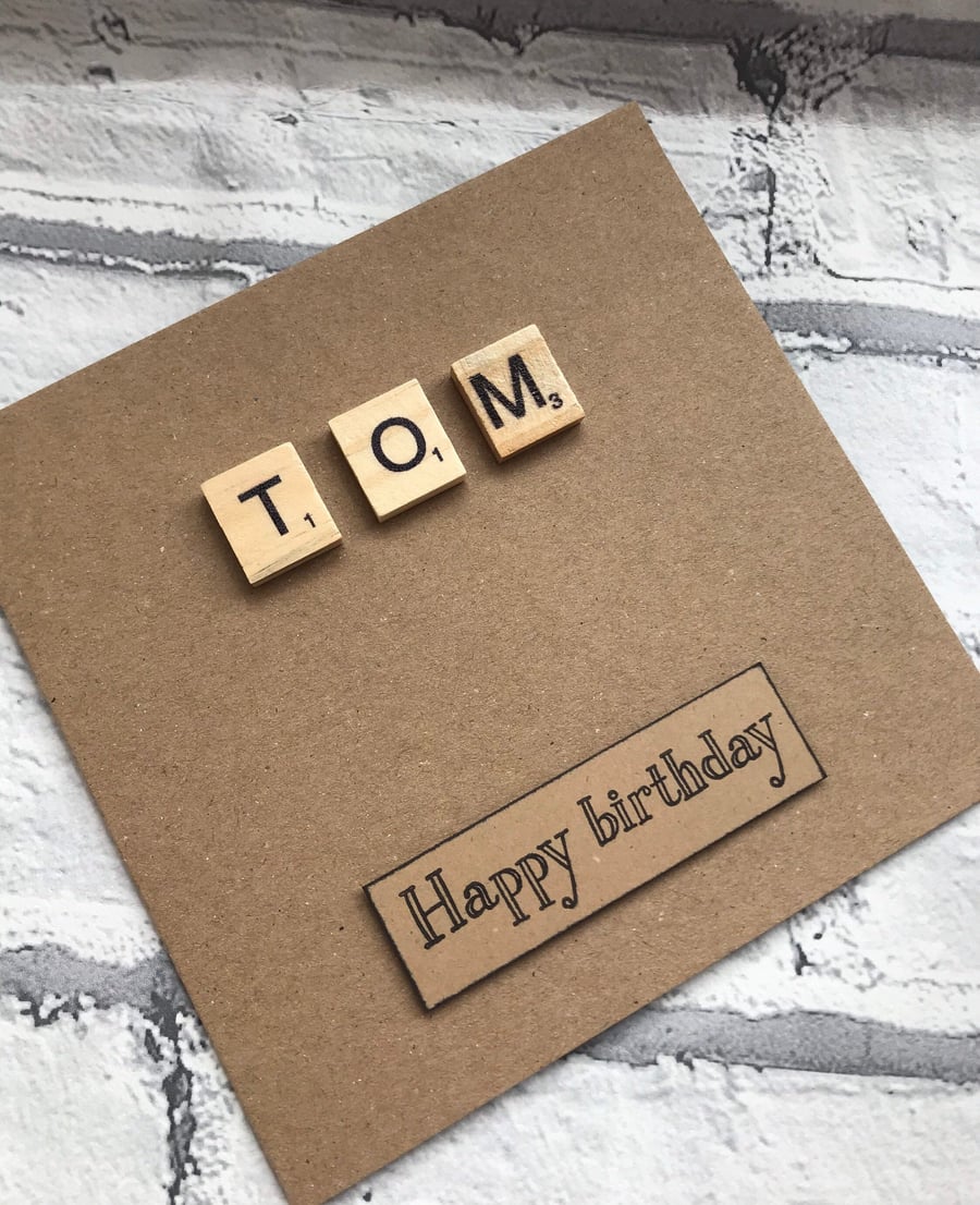 Personalized Birthday or Occasion Card, Handmade Scrabble Tile Card
