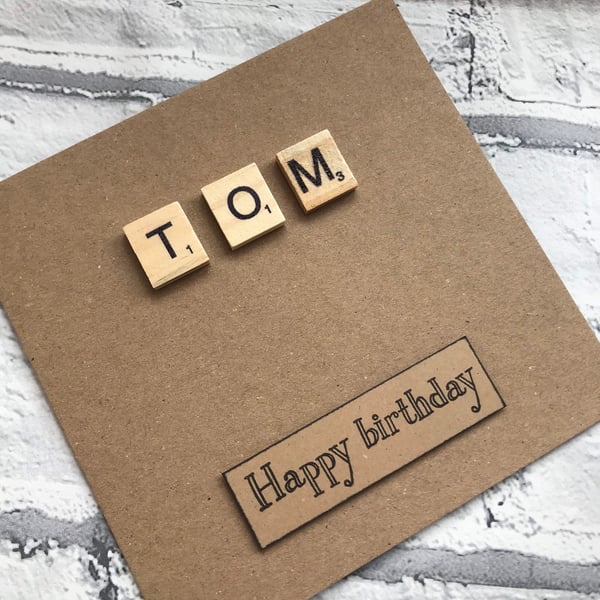 Personalized Birthday or Occasion Card, Handmade Scrabble Tile Card