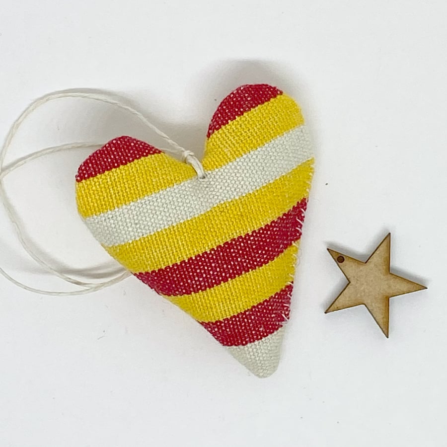 LAVENDER MINI HEART - yellow, red and white stripes - single or set of 3