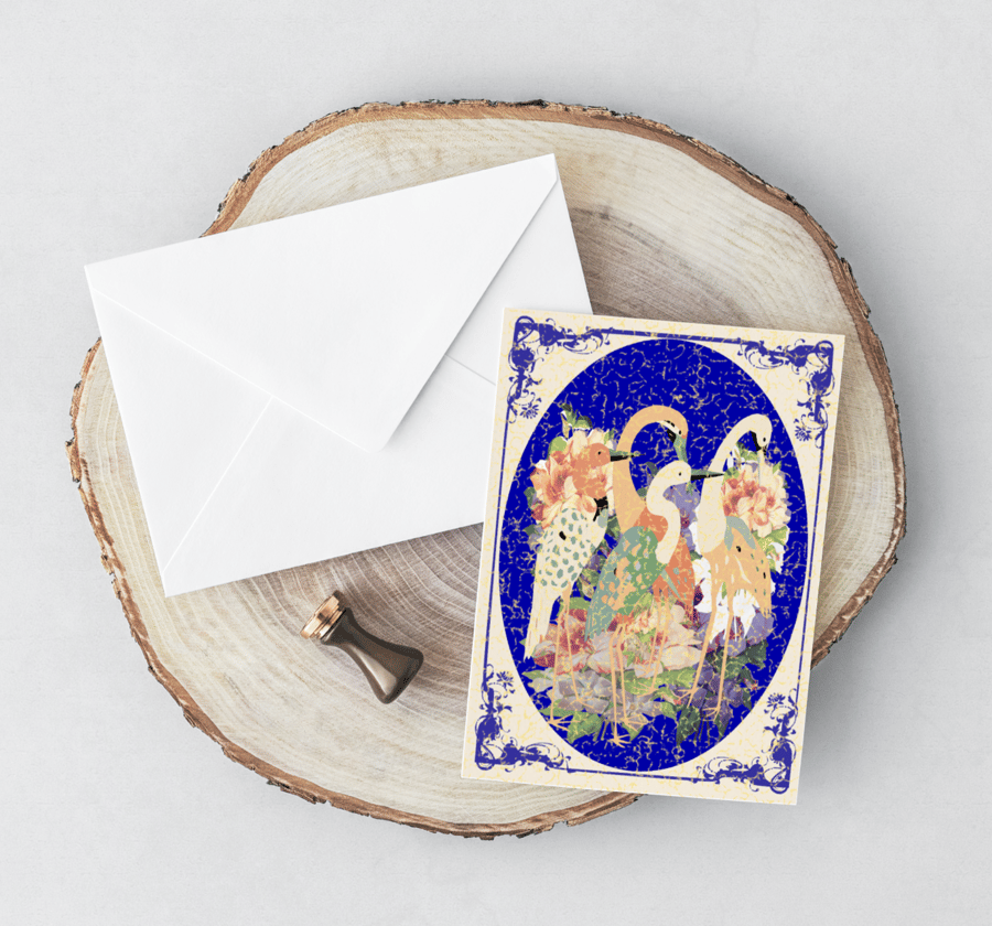 ROYAL BLUE GREETING CARD for any occasion. Card & Envelope. Blank Inside.