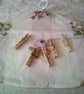 Small Peg Bag with Flowers and Pink Stripes (pegs not included)