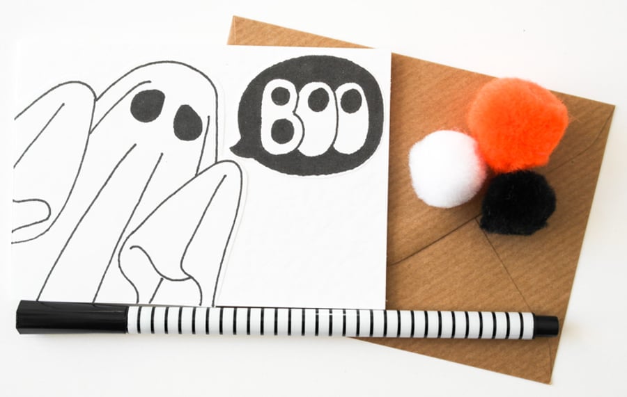 6 Pack Ghost Halloween Mini Cards, Handmade Halloween Party Invites