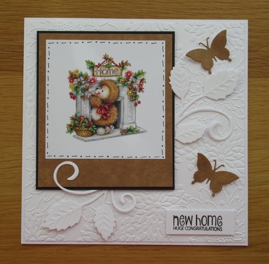 Hedgehog By The Fireplace - New Home Card