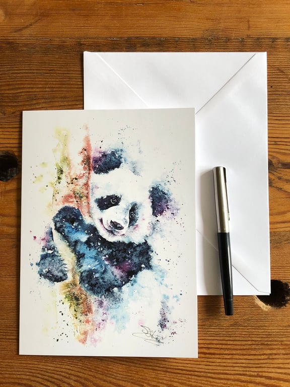 George the Panda Card, A5 blank greeting card with a watercolour giant panda