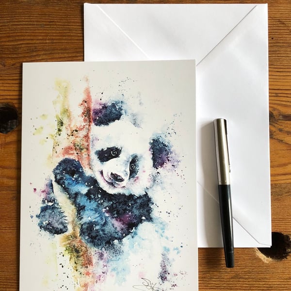 George the Panda Card, Panda Greetings Card, Birthday Card, Watercolour Art Card