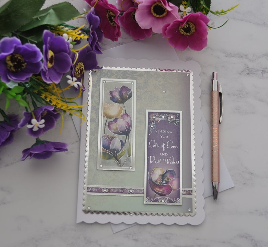 Flower Card Sending You Lots of Love and Best W... - Folksy