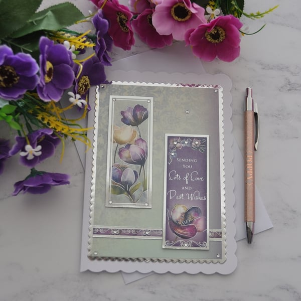 Flower Card Sending You Lots of Love and Best Wishes 3D Luxury Handmade Card