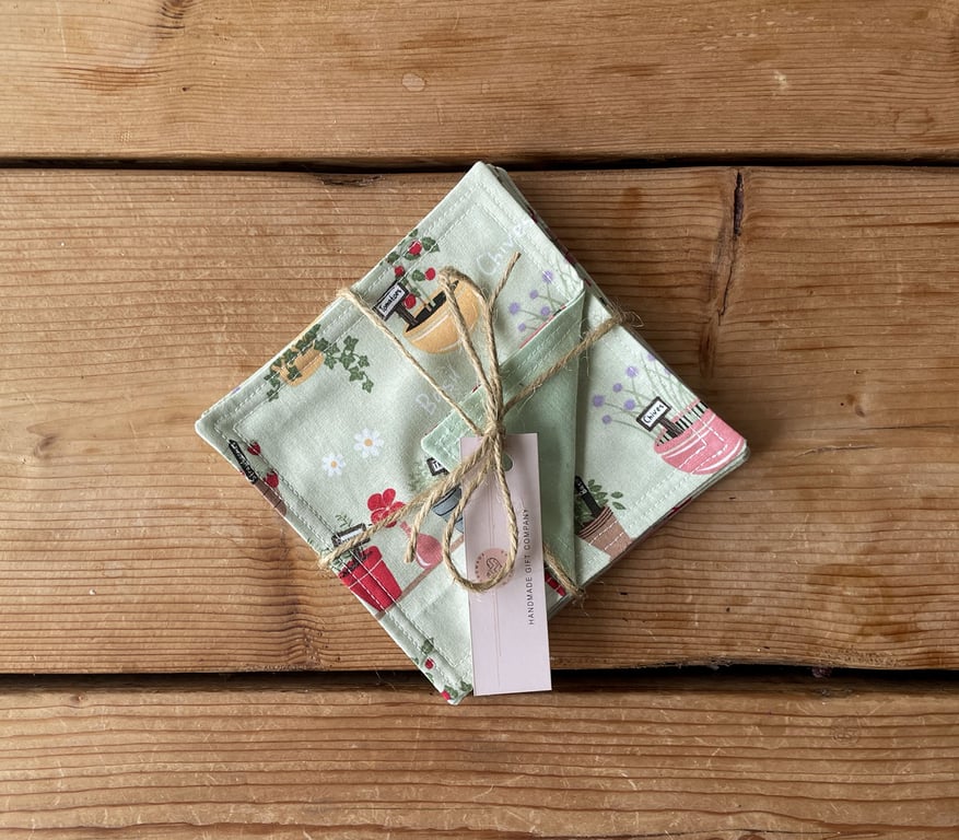 Fabric Coasters, 6 Set, Handmade Coasters, Cotton Coasters. Garden-COAST-10