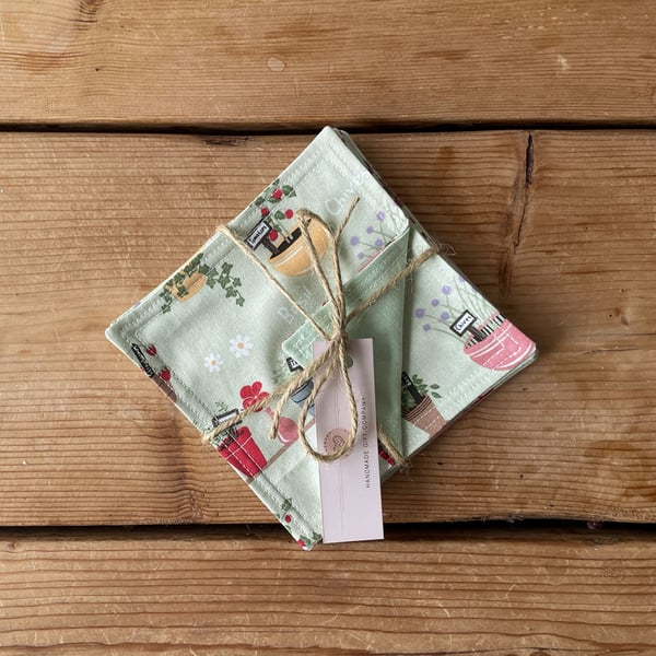 Fabric Coasters, 6 Set, Handmade Coasters, Cotton Coasters. Garden-COAST-10