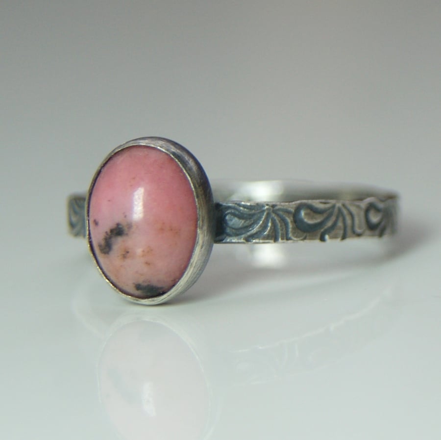 Rhodonite Sterling Silver Ring, Natural Gemstone Ring, Pink Stone Ring