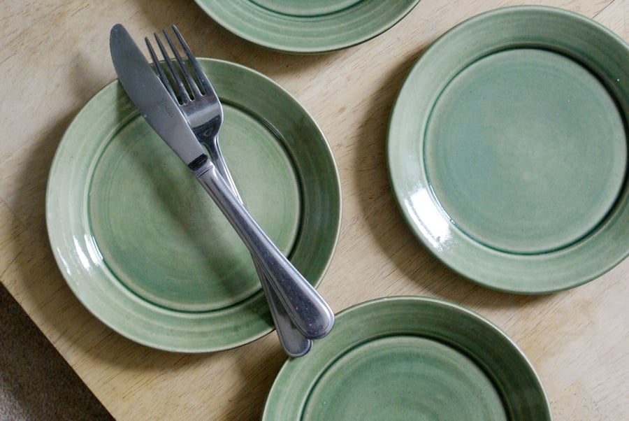 SECONDS SALE - Set of six side plates hand thrown glazed in forest green