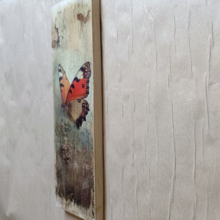 Rustic Orange Butterfly Meadow Country Nature Wood Wall Art