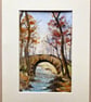 Small art watercolour of woodland bridge original fine art