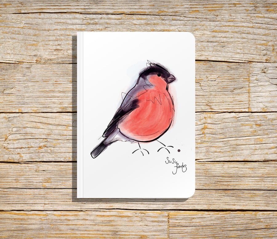 Bird Notebook, Bullfinch Notepad, A6 Notebook, Lined or Plain Notebook, Birds