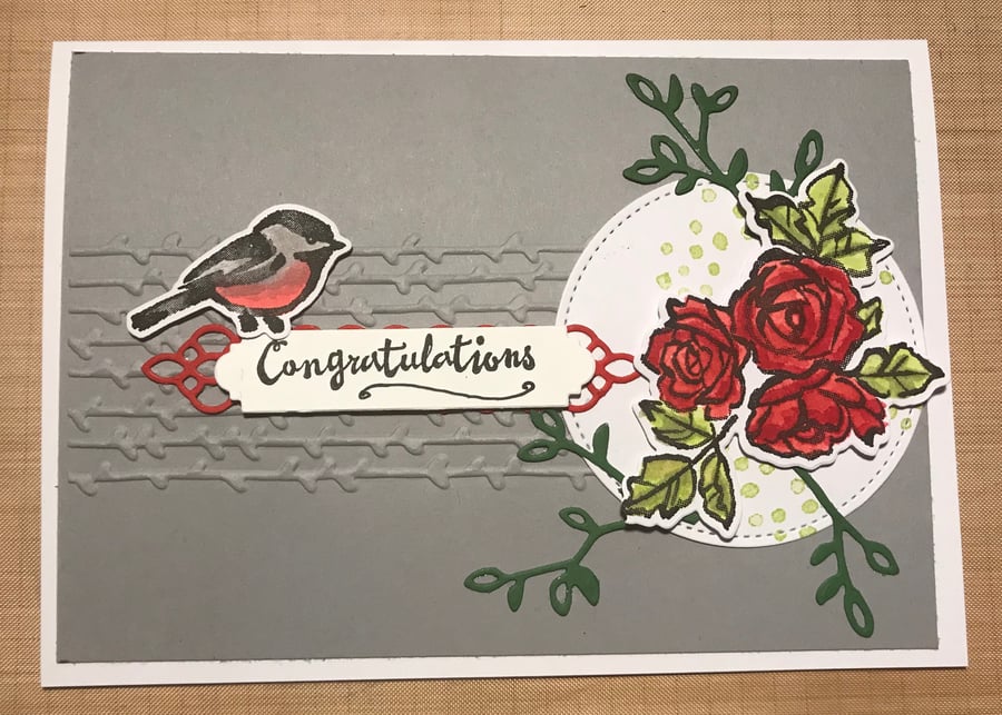 Congratulations "Bird & Roses" Card