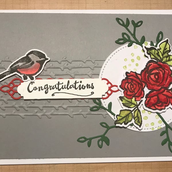 Congratulations "Bird & Roses" Card