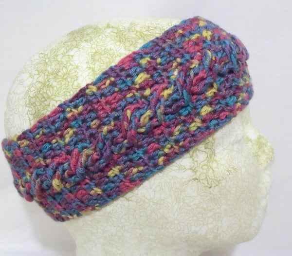 lilac crocheted cable headband, crochet yoga ear warmers